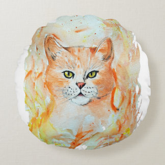 Almofada Redonda Gato Red Magic Humor Watercolor Místico