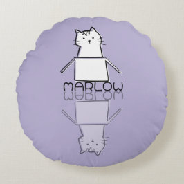 Almofada Redonda Gato Roxo Fofo Reflexo Doodle Nome Personalizado
