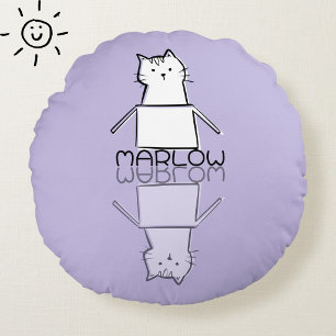 Almofada Redonda Gato Roxo Fofo Reflexo Doodle Nome Personalizado