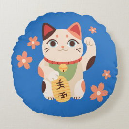 Almofada Redonda Gato Sortudo Maneki Neko Fofo