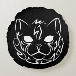Almofada Redonda Gato Tribal Negro e Branco