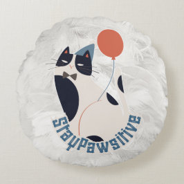Almofada Redonda Gato Tuxedo Caprichoso Fique Pawsitivo Arredondado