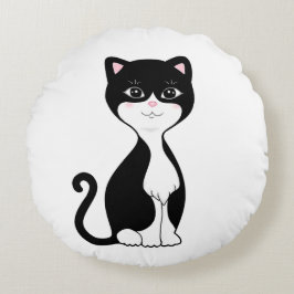 Almofada Redonda Gato Tuxedo Feliz Fofo