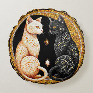 Almofada Redonda Gatos Formando uma Composição Inspirada no Ying-Ya