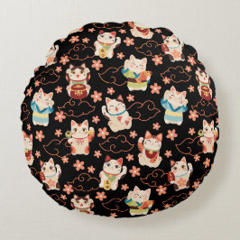 Almofada Redonda Gatos Sortudos Maneki Neko