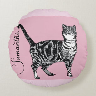 Almofada Redonda Gatos Tabby Rosa Nome Meninas Berçário