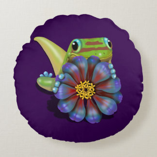 Almofada Redonda Gecko com Flor Zinnia
