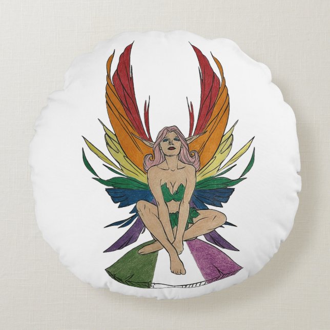 Almofada Redonda Gênero queer Fada (Frente)
