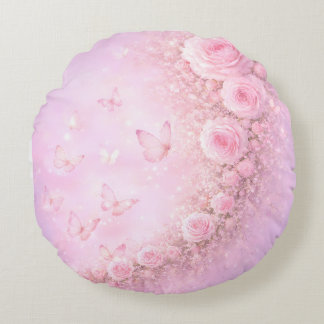Almofada Redonda Gentle Floral Pattern – Soft Pink Roses with Soft