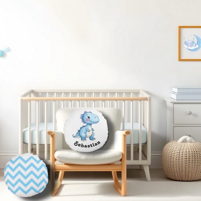 Almofada Redonda Geometria do dinossauro azul (Criador carregado)