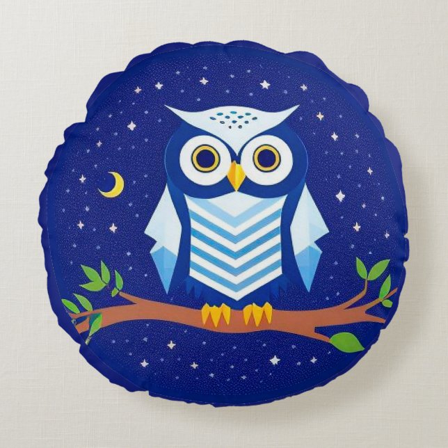 🦉 Almofada Redonda Geométrica de Coruja Colorida  (Frente)