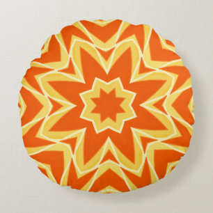 Almofada Redonda Geométrico abstrato Star - Laranja e Dourado