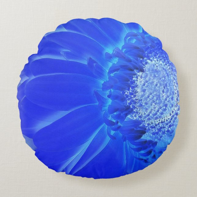 Almofada Redonda gerbera azul-elétrica (Frente)