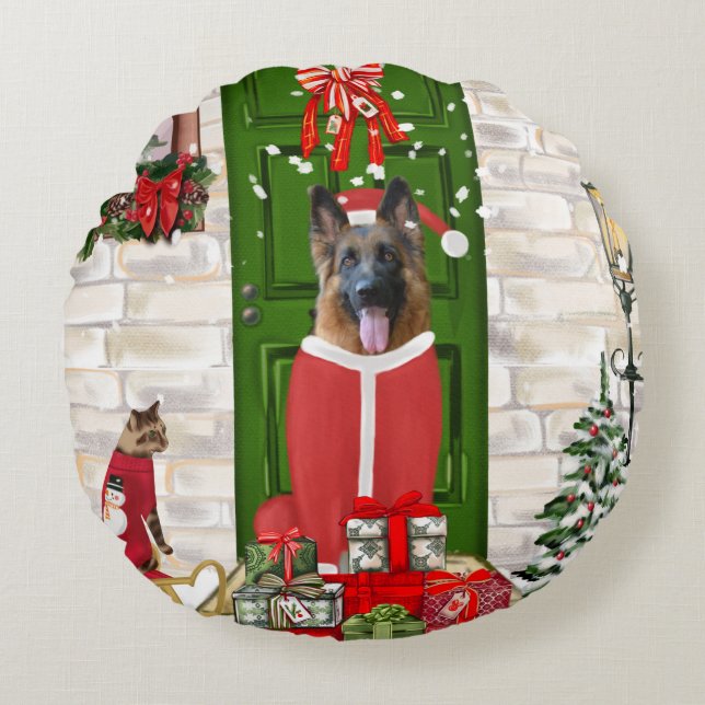 Almofada Redonda German shepherd de Natal (Frente)