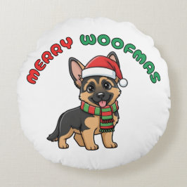 Almofada Redonda German shepherd de Natal: Feliz Woofmas