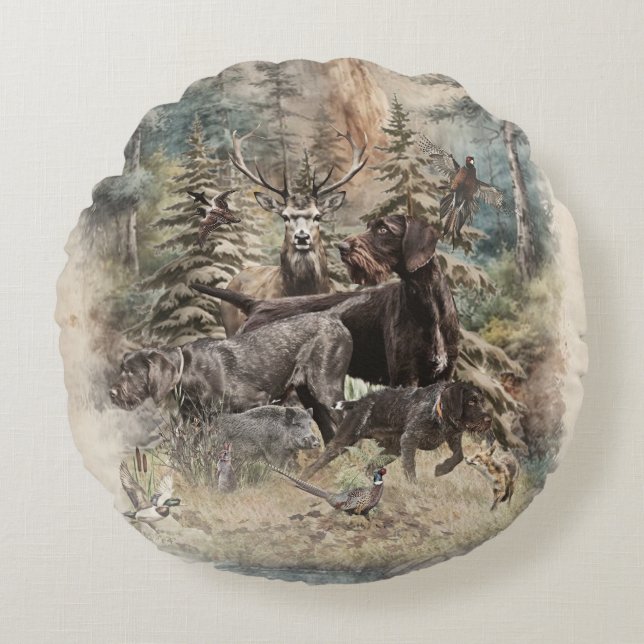 Almofada Redonda German Wirehaired Pointer (Frente)