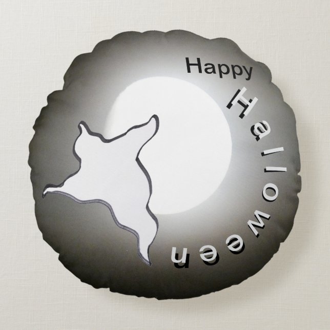 Almofada Redonda Ghost & Moon Cust Travesseiro redondo feliz Hallow (Frente)