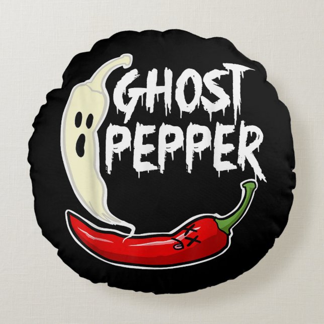 Almofada Redonda Ghost Pepper Funny Spicy Hot Halloween Peppe (Frente)