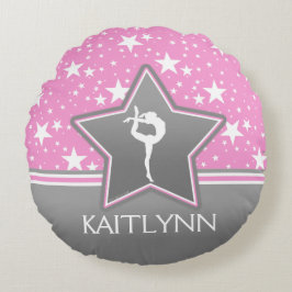Almofada Redonda Ginástica entre as estrelas no rosa com SEU NOME