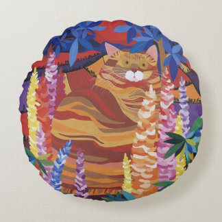 Almofada Redonda Ginger Cat no Jardim