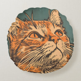 Almofada Redonda Ginger Cat Vintage Lino Impressão Round Cushion