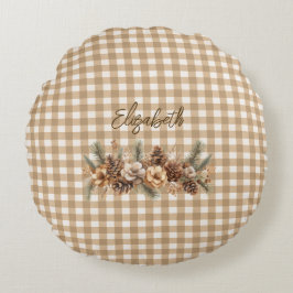 Almofada Redonda Gingham Botânico Rustic Fall Personalizado