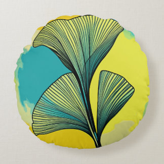 Almofada Redonda Ginkgo Biloba Leaf Patterned Round Travesseiro: Ha