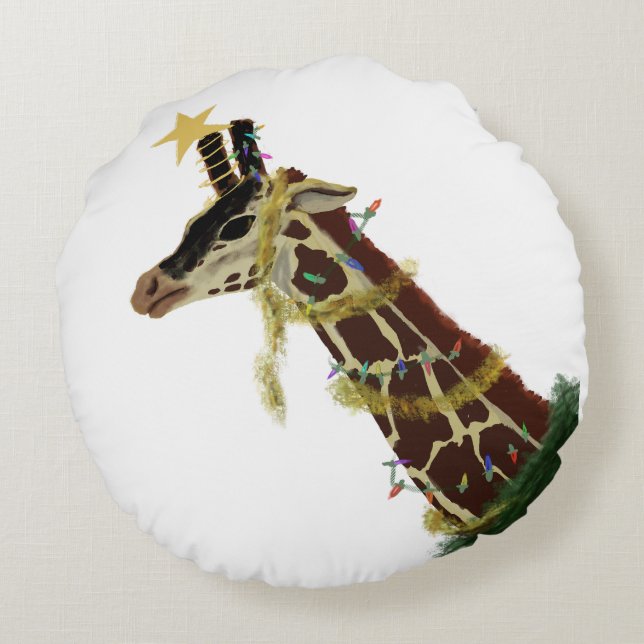 Almofada Redonda Girafa e Girafa decorada para o Natal (Verso)