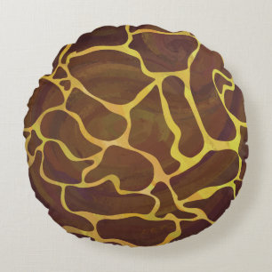 Almofada Redonda Giraffe Brown e Impressão Amarelo