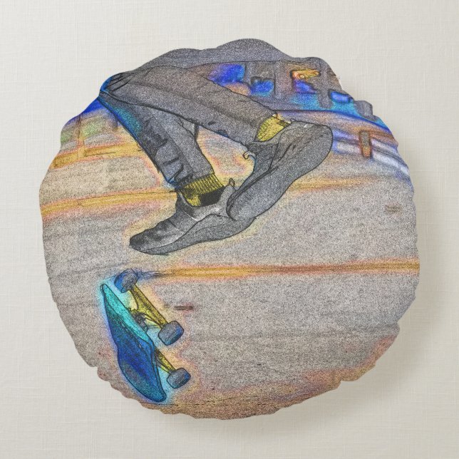 Almofada Redonda Girando o convés - Truque de skate (Verso)