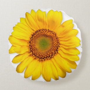 Almofada Redonda Girassol amarelo das flores reais e papoila