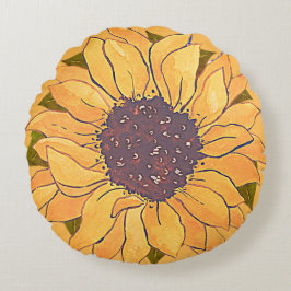 Almofada Redonda Girassol Amarelo Dourado Rústico floral aquarela R