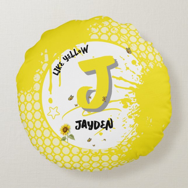 Almofada Redonda Girassol com Girassol como Amarelo (Verso)