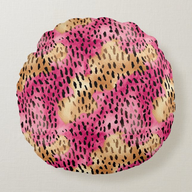 Almofada Redonda Girassol Dourado Leopardo Rosa (Frente)