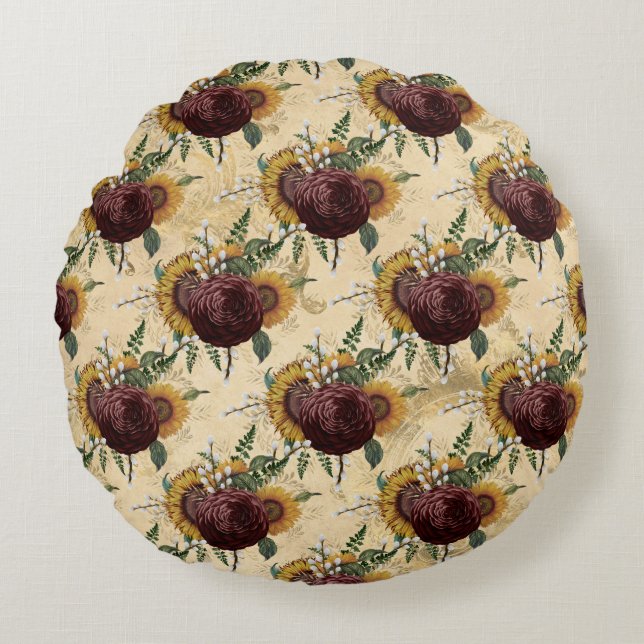 Almofada Redonda Girassol e Ranunculus (Frente)