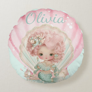 Almofada Redonda Girly Mermaid Seashell Lovers Name 