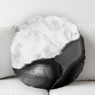 Almofada Redonda Glitor de Prata Preto de Marble Branco