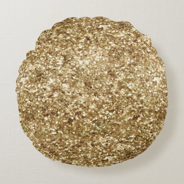 Almofada Redonda Glitter Confetti Dourado (Frente)