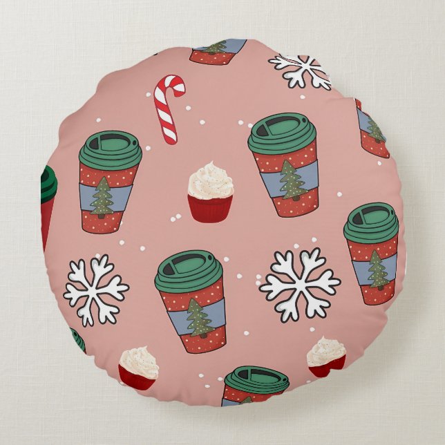 Almofada Redonda Glitter de Natal Neve Visco (Verso)