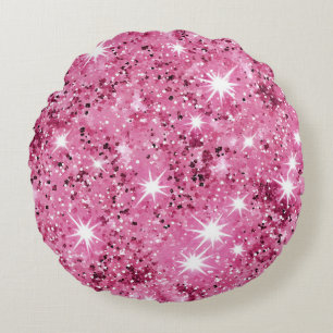 Almofada Redonda Glitter de Sequência de Estrelas Rosa Quente