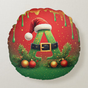 Almofada Redonda Glitter Dourado A Para Natal Familiar