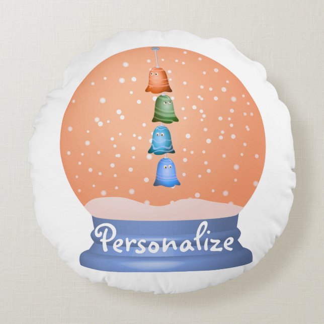 Almofada Redonda Globe de criaturas bonitas de neve (Frente)