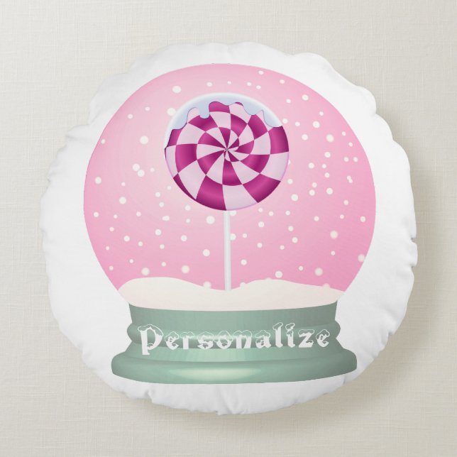 Almofada Redonda Globe de neve fofinha e giro inverno (Frente)