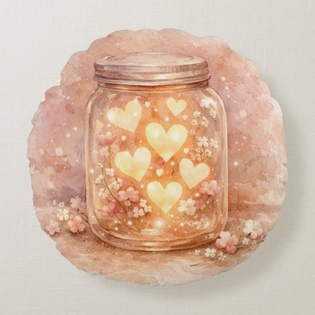 Almofada Redonda Glowing Heart Jar Round Pillow (Frente)