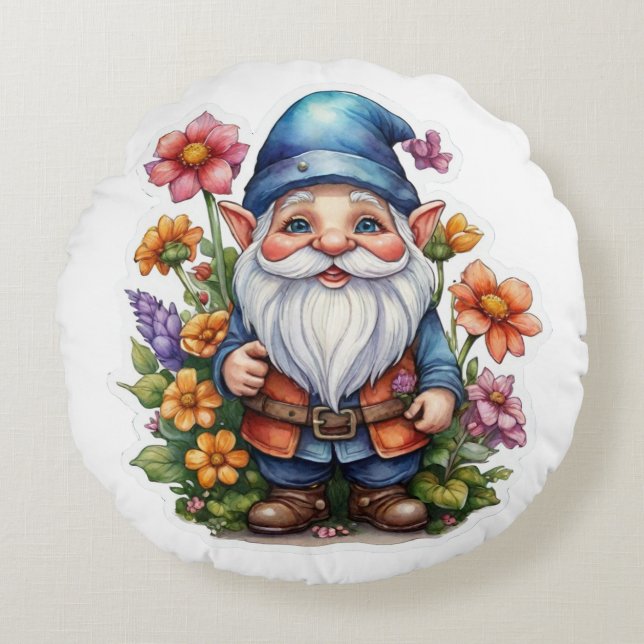 Almofada Redonda Gnome E Flores 2 (Frente)
