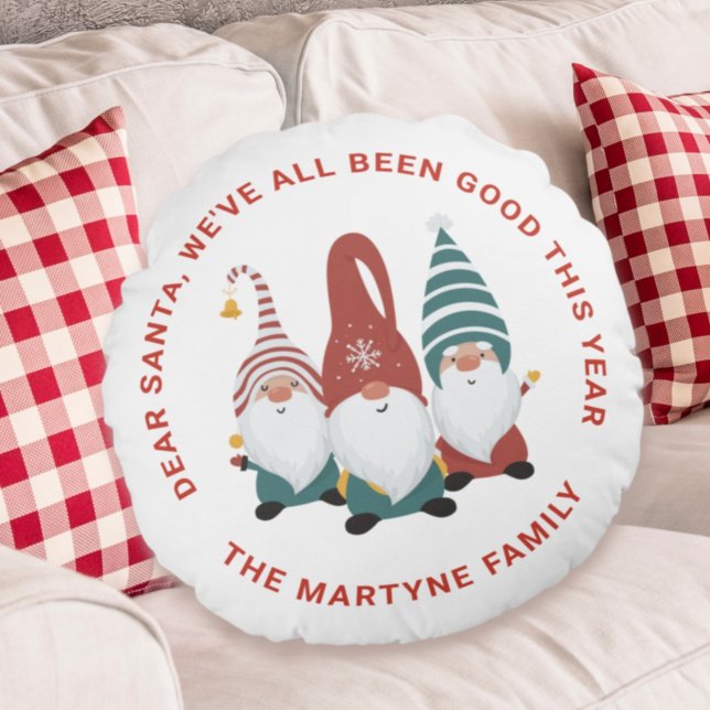 Almofada Redonda Gnomo de Natal Personalizado Feriado Divertido (Criador carregado)
