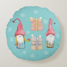 Almofada Redonda Gnomo Gnomo Gelado Azul Pintado Mão