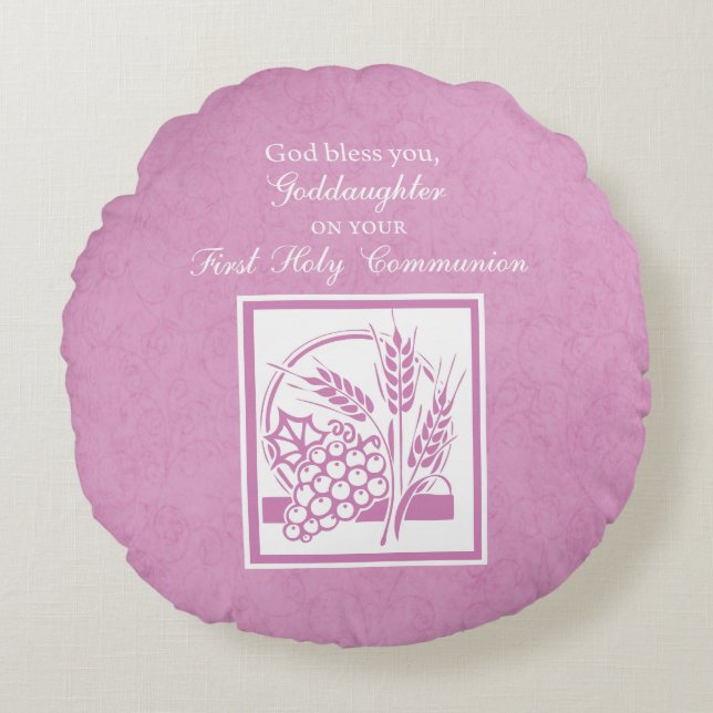 Almofada Redonda GodFilha Primeira Comunhão, Rosa (Frente)