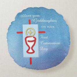 Almofada Redonda Godfilha, Primeira Comunhão Sagrada, Turquesa
