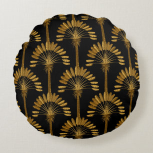 Almofada Redonda Gold and black Wallpaper with floral pattern in th
